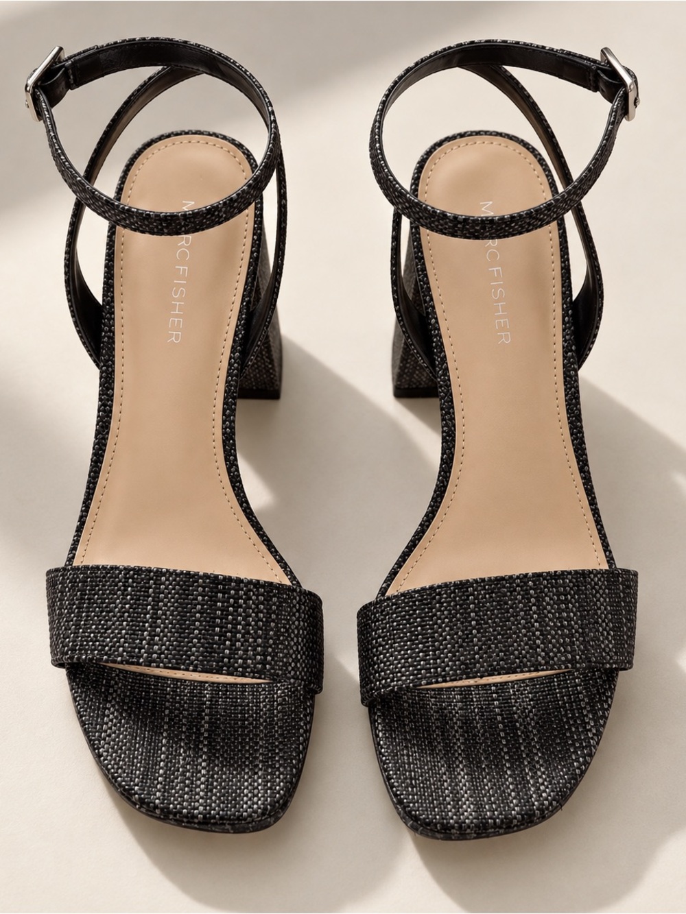 Marc Fisher Gray Textured Platform Block Heel Sandals